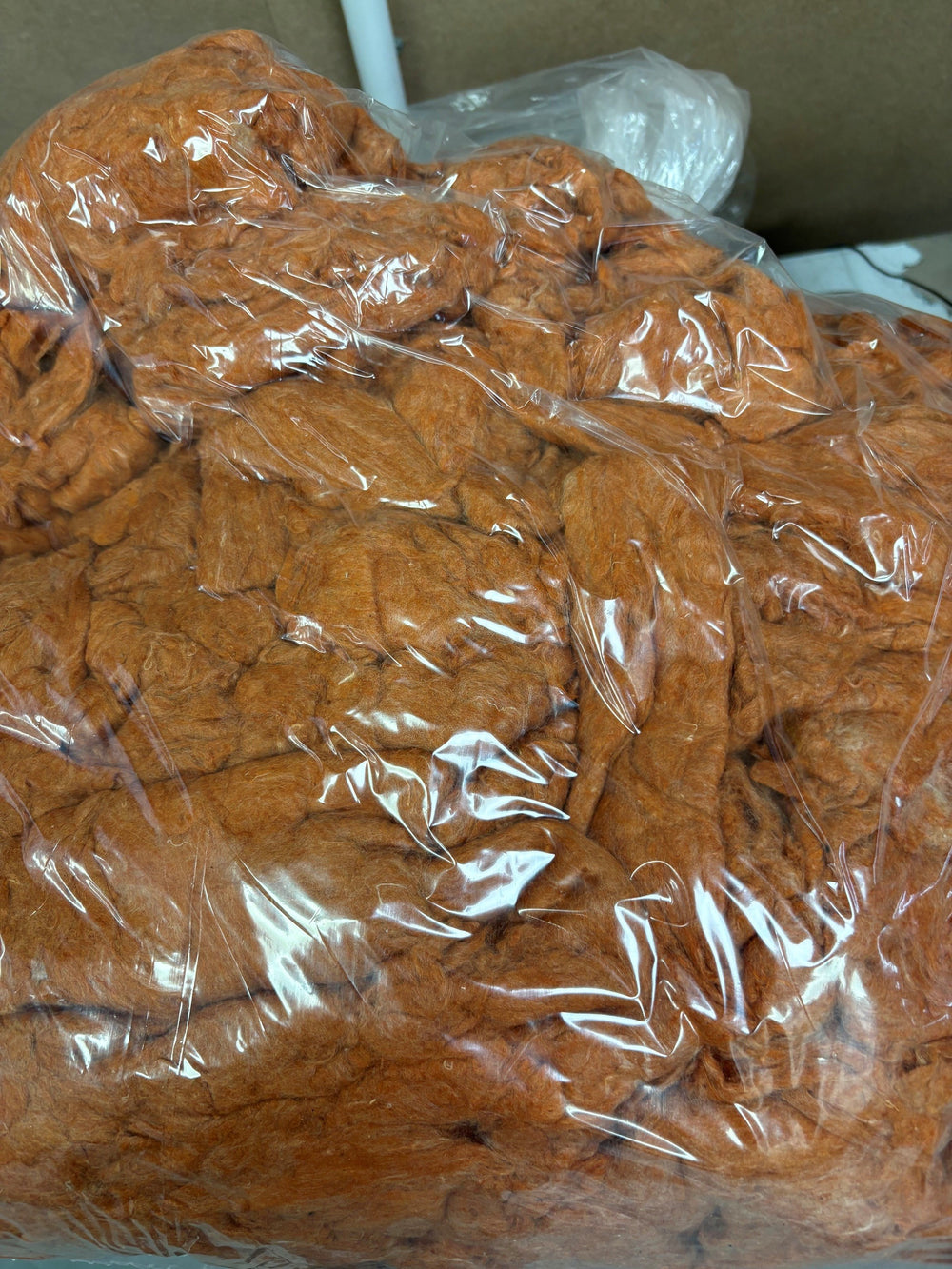 Orange Dyed Recycled Silk Fibre (3kg)