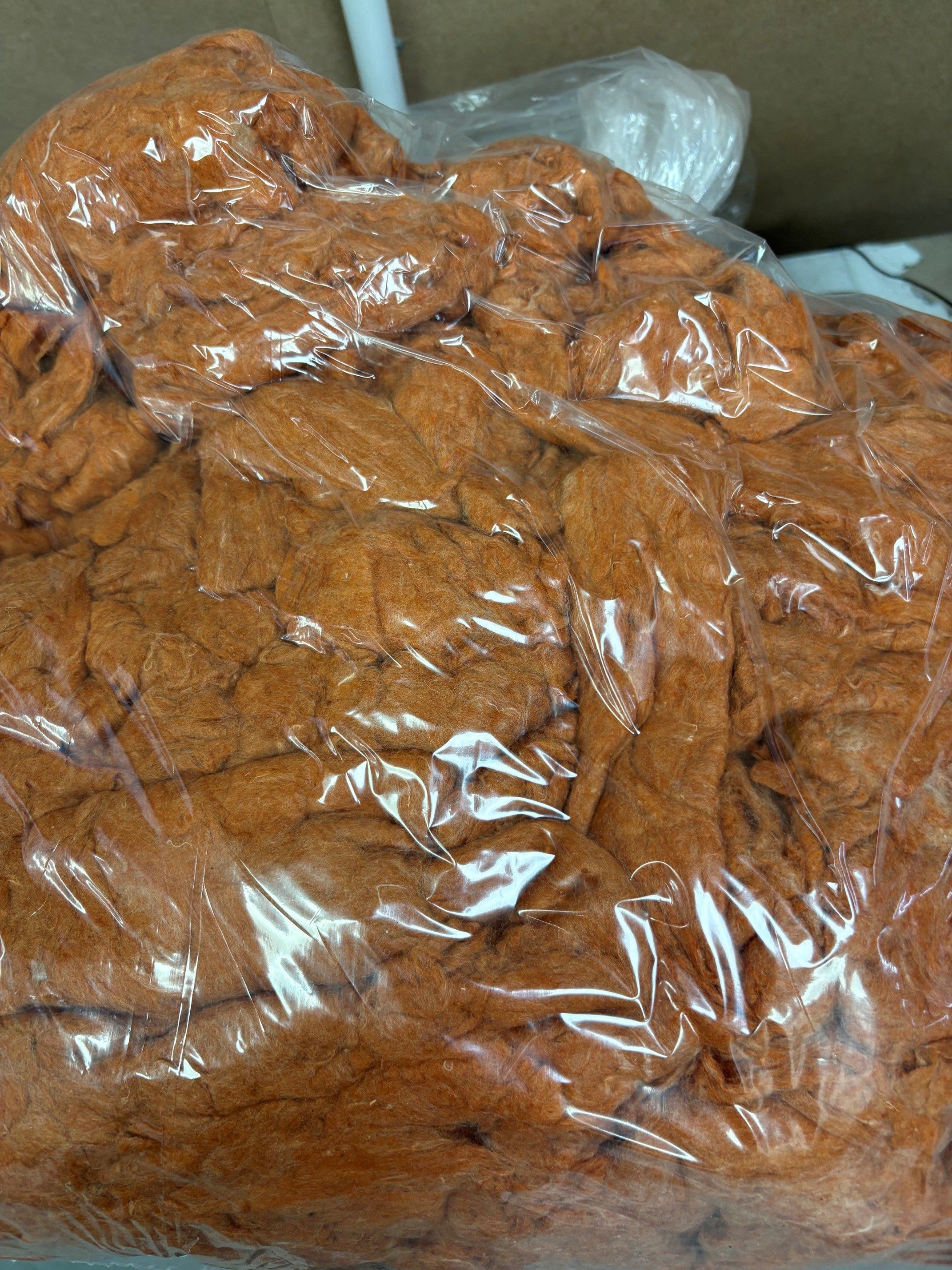 Orange Dyed Recycled Silk Fibre (3kg)
